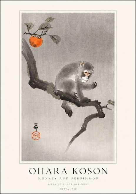 Ohara Koson Monkey and Persimmon No1 - Plakat