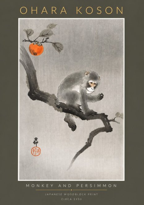 Ohara Koson Monkey and Persimmon No2 - Plakat