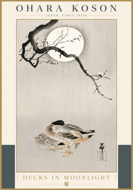 Ohara Koson Ducks in Moonlight No5 - Plakat
