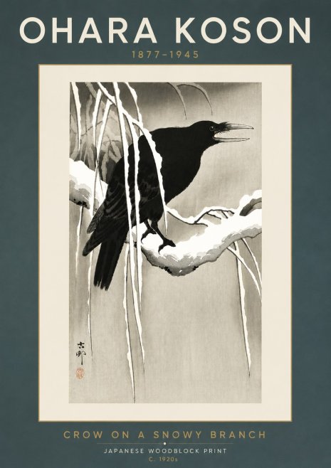 Ohara Koson Crow on a Snowy Branch III No5 - Plakat