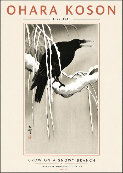 Ohara Koson Crow on a Snowy Branch III No6 - Plakat