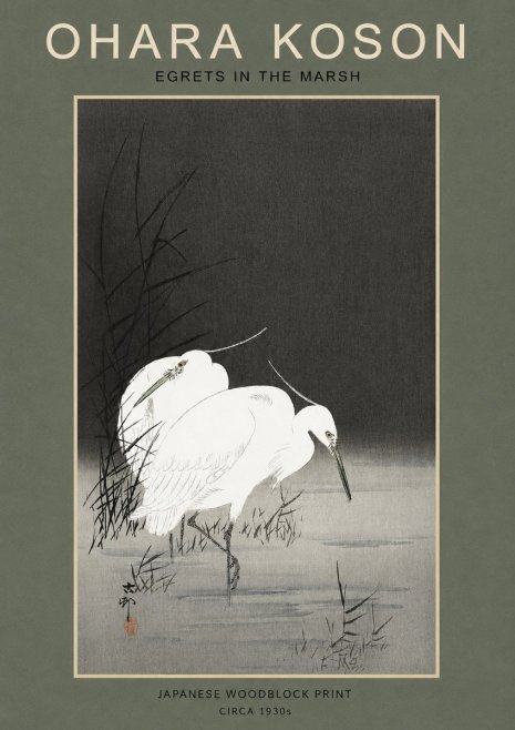 Ohara Koson Egrets in the Marsh No2 - Plakat