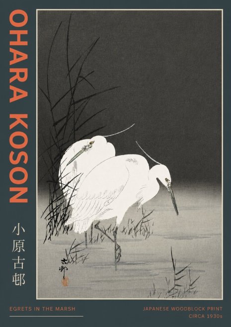 Ohara Koson Egrets in the Marsh No4 - Plakat