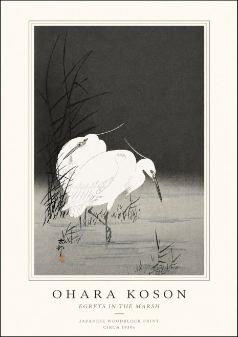 Ohara Koson Egrets in the Marsh No5 - Plakat