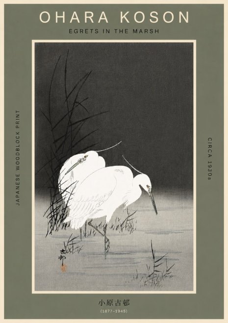Ohara Koson Egrets in the Marsh No6 - Plakat