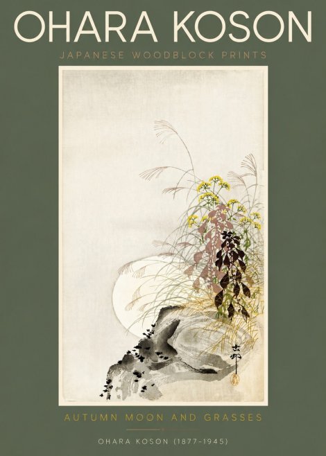 Ohara Koson Autumn Moon and Grasses No2 - Plakat