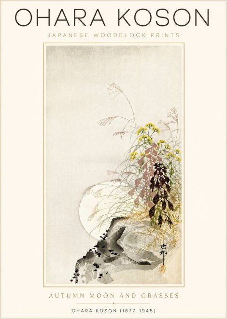 Ohara Koson Autumn Moon and Grasses No3 - Plakat