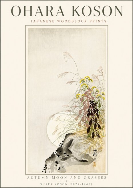 Ohara Koson Autumn Moon and Grasses No5 - Plakat
