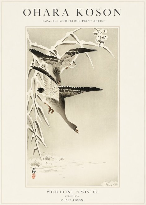 Ohara Koson Wild Geese in Winter No1 - Plakat
