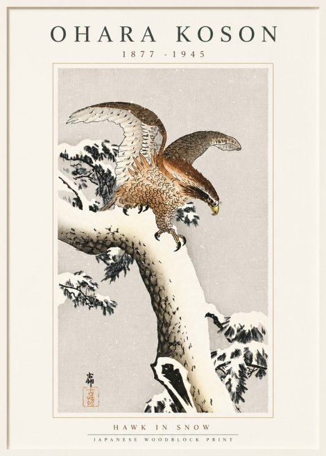 Ohara Koson Hawk in Snow No5 - Plakat