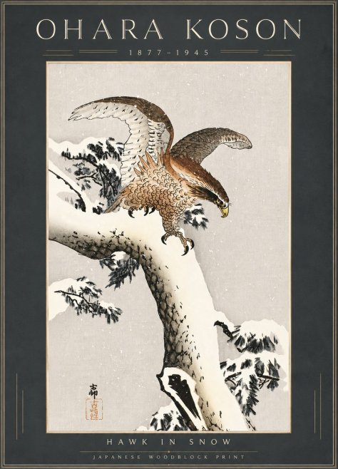Ohara Koson Hawk in Snow No6 - Plakat