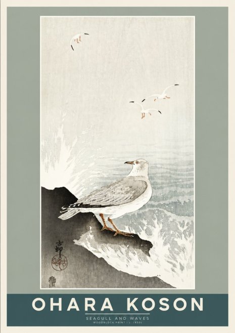 Ohara Koson Seagull and Waves No2 - Plakat