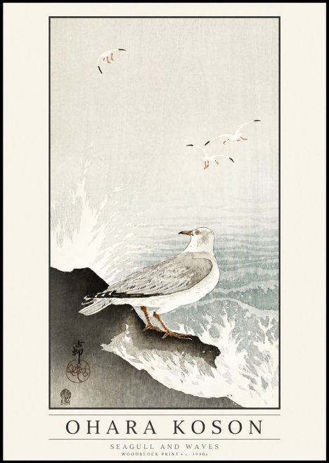 Ohara Koson Seagull and Waves No3 - Plakat