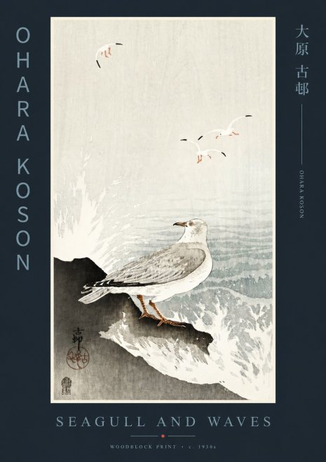 Ohara Koson Seagull and Waves No4 - Plakat