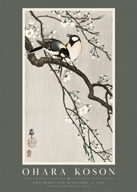 Ohara Koson Two Birds and Blossoms II No2 - Plakat