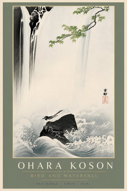 Ohara Koson Bird and Waterfall No2 - Plakat