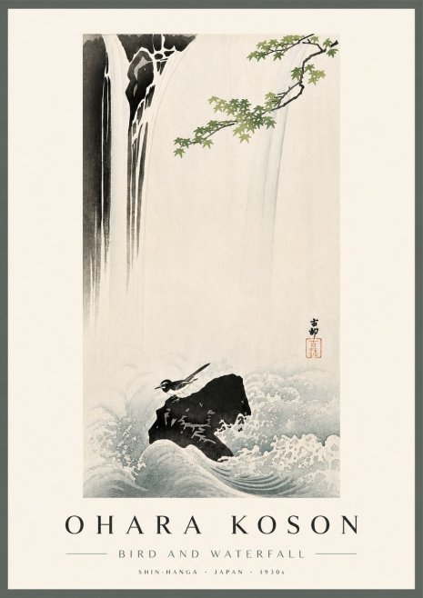 Ohara Koson Bird and Waterfall No4 - Plakat
