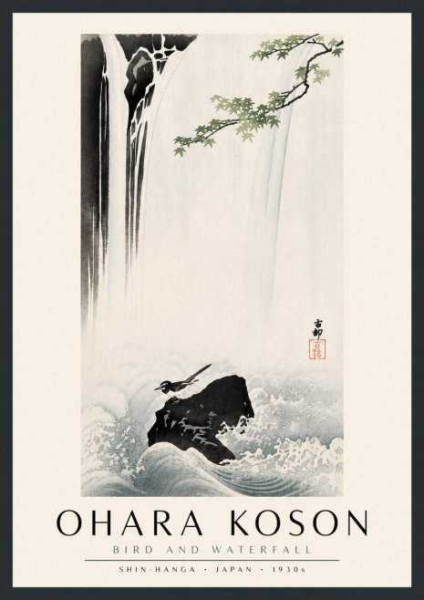 Ohara Koson Bird and Waterfall No5 - Plakat