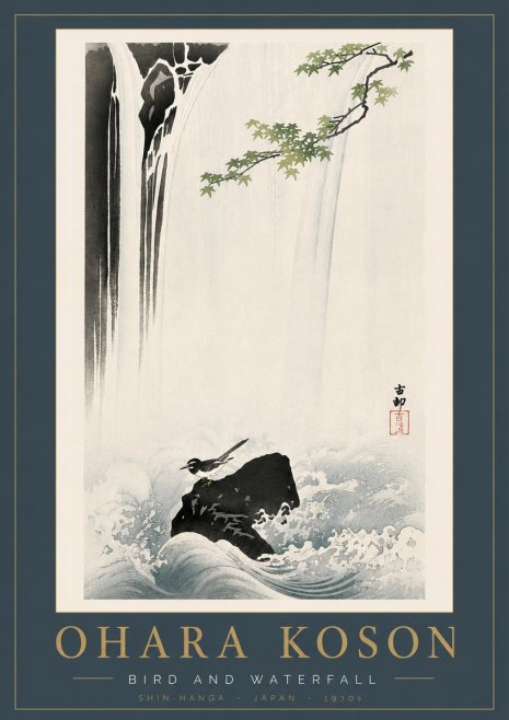 Ohara Koson Bird and Waterfall No6 - Plakat
