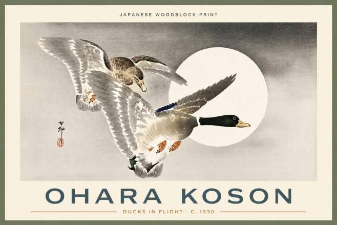 Ohara Koson Ducks in Flight No2 - Plakat