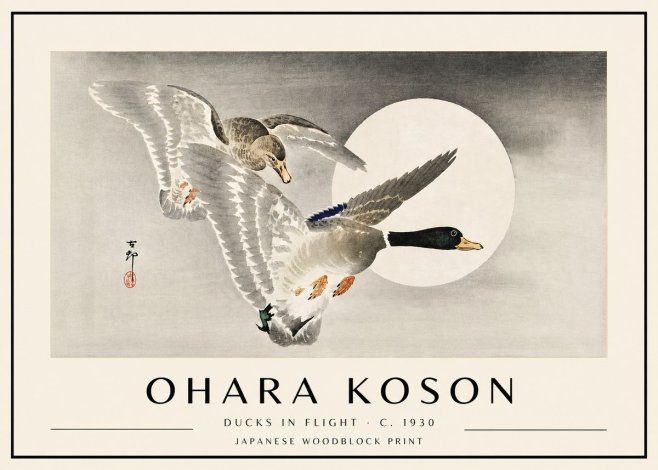Ohara Koson Ducks in Flight No4 - Plakat