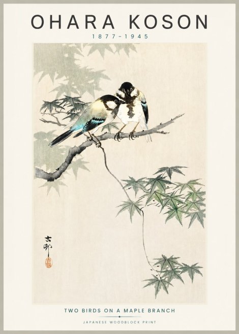 Ohara Koson Two Birds on a Maple Branch No3 - Plakat