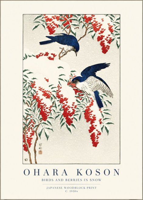 Ohara Koson Birds and Berries in Snow No1 - Plakat
