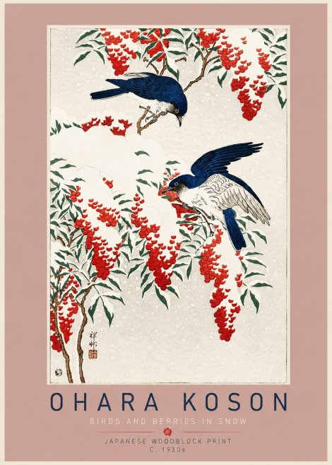 Ohara Koson Birds and Berries in Snow No4 - Plakat
