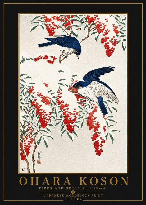 Ohara Koson Birds and Berries in Snow No6 - Plakat
