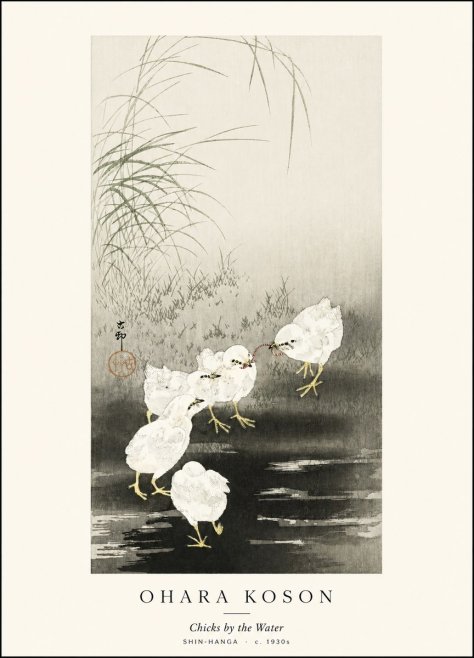 Ohara Koson Chicks by the Water No1 - Plakat
