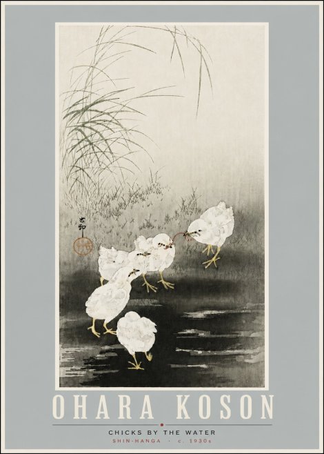 Ohara Koson Chicks by the Water No4 - Plakat