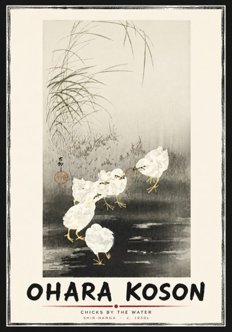Ohara Koson Chicks by the Water No5 - Plakat