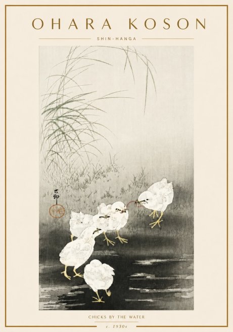 Ohara Koson Chicks by the Water No6 - Plakat