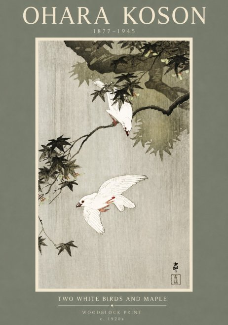 Ohara Koson Two White Birds and Maple No2 - Plakat