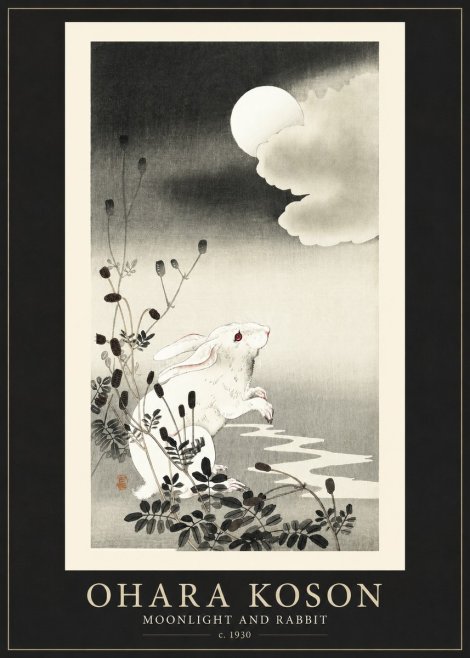 Ohara Koson Moonlight and Rabbit No1 - Plakat