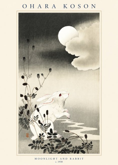 Ohara Koson Moonlight and Rabbit No2 - Plakat