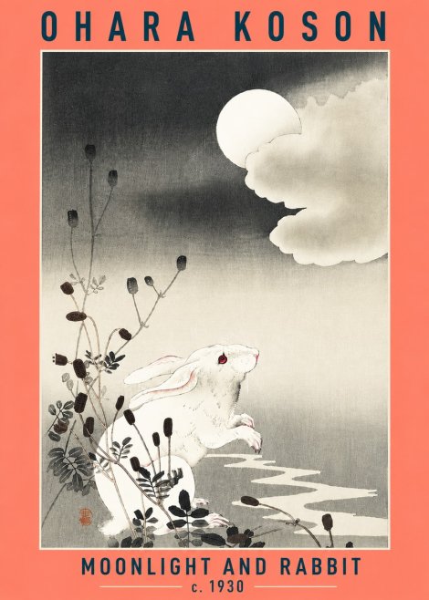 Ohara Koson Moonlight and Rabbit No6 - Plakat