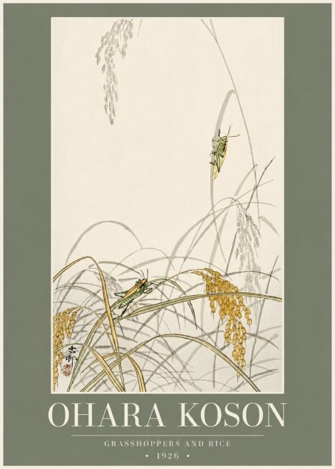 Ohara Koson Grasshoppers and Rice No2 - Plakat