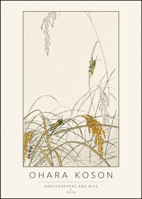 Ohara Koson Grasshoppers and Rice No4 - Plakat