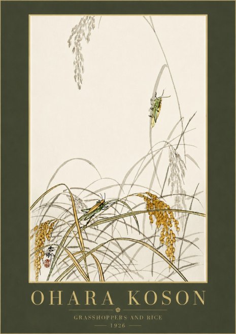 Ohara Koson Grasshoppers and Rice No6 - Plakat