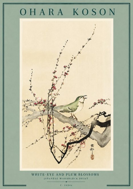 Ohara Koson White-eye and Plum Blossoms No6 - Plakat