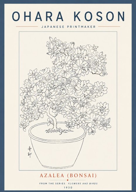 Ohara Koson Azalea (Bonsai) No6 - Plakat