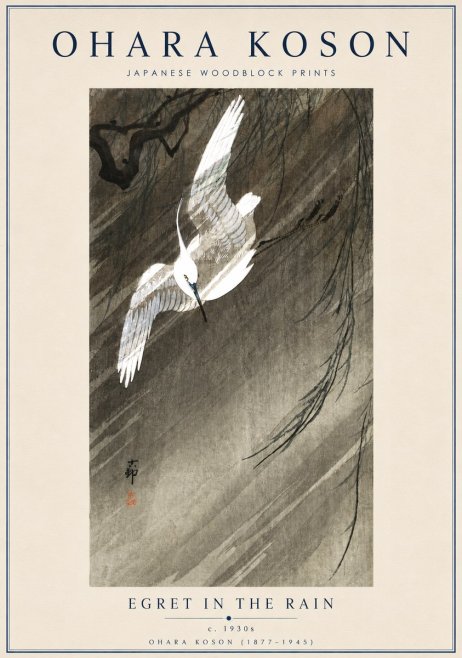 Ohara Koson Egret in the Rain II No3 - Plakat