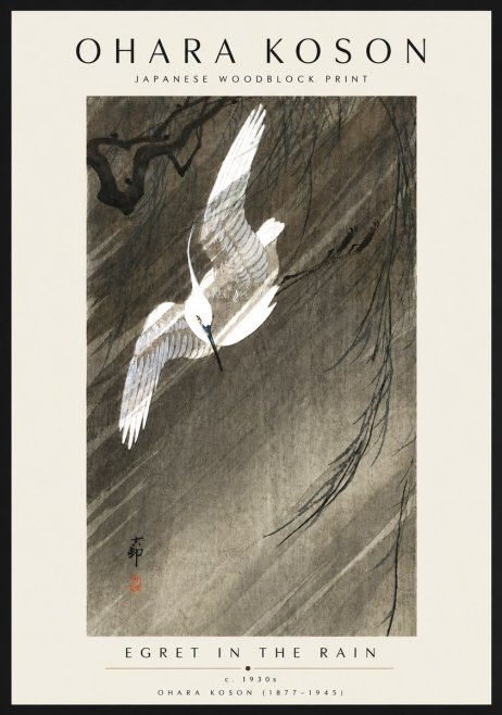 Ohara Koson Egret in the Rain II No6 - Plakat