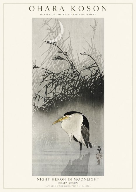 Ohara Koson Night Heron in Moonlight No1 - Plakat