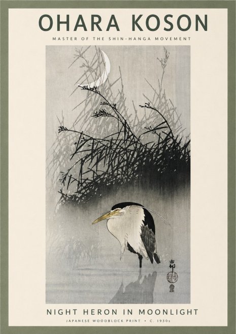Ohara Koson Night Heron in Moonlight No4 - Plakat