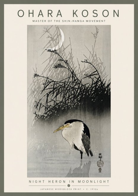 Ohara Koson Night Heron in Moonlight No6 - Plakat