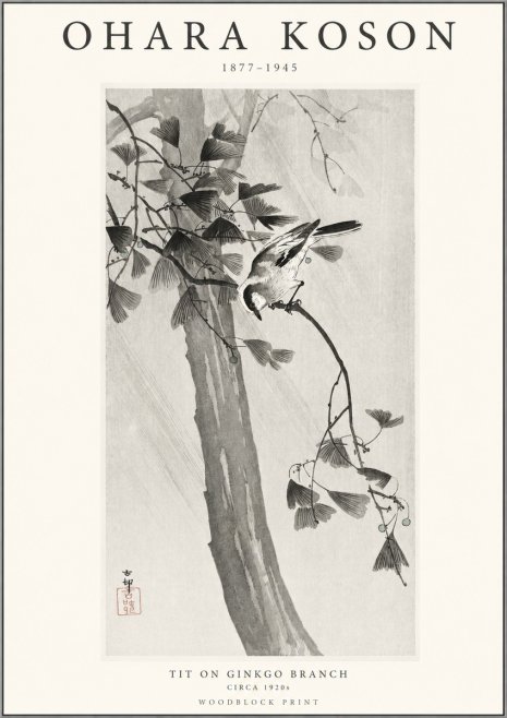 Ohara Koson Tit on Ginkgo Branch No1 - Plakat
