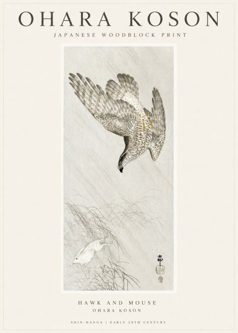 Ohara Koson Hawk and Mouse No1 - Plakat