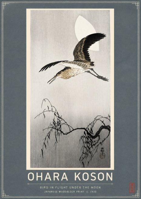 Ohara Koson Bird in Flight Under the Moon No4 - Plakat